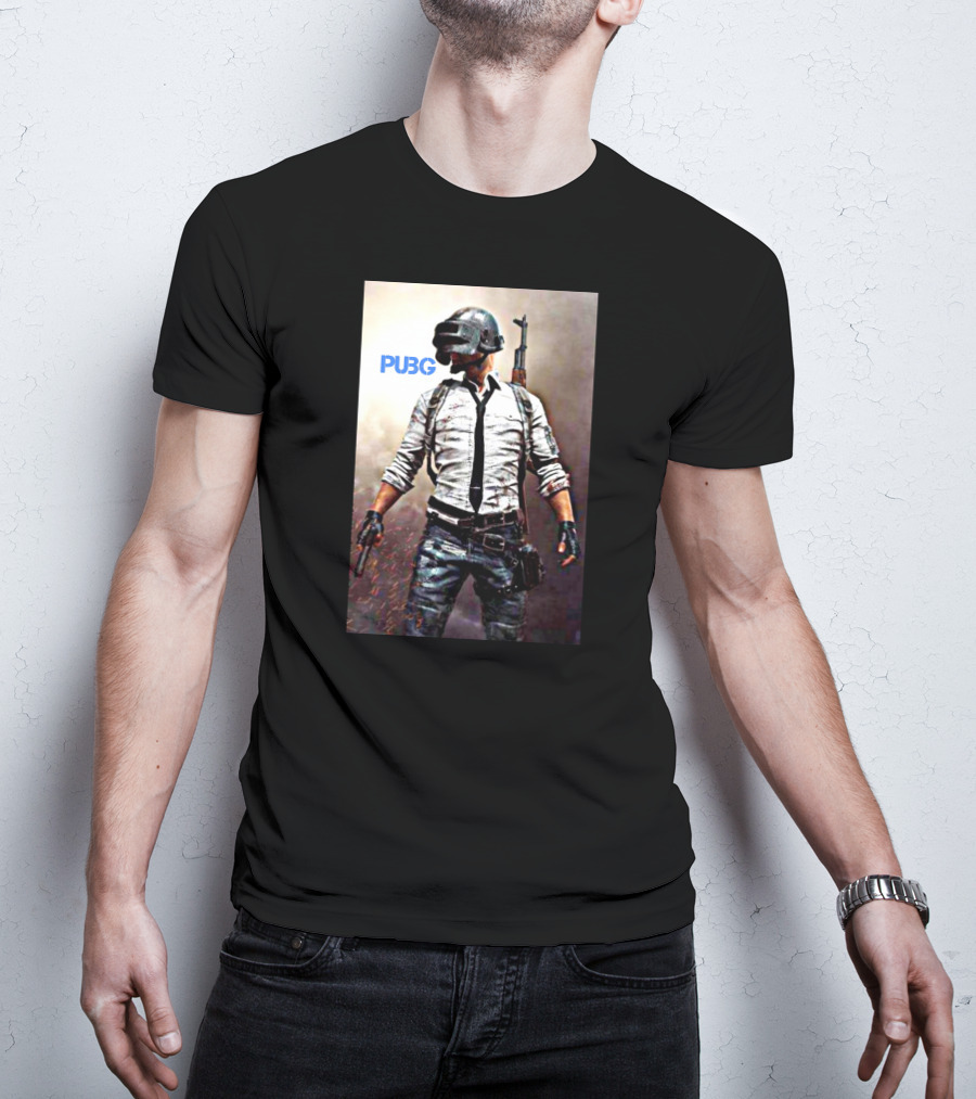 PUBG Battlegrounds Helmet Character With Gun And Tie T-Shirt