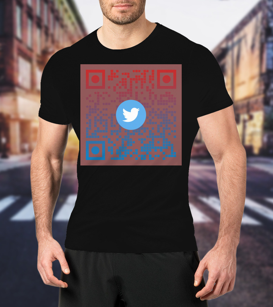 Twitter QR Code Red Blue Squares T-Shirt