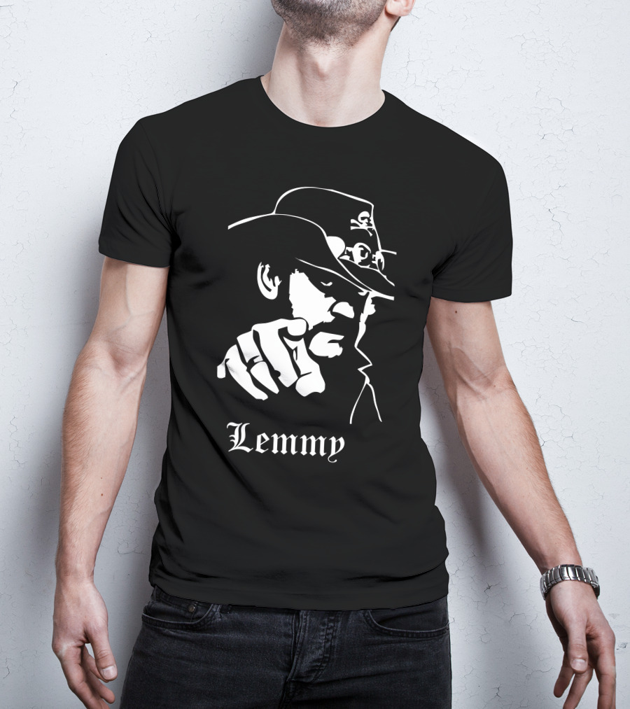 Lemmy Kilmister Memorial Tribute Iconic Figure With Hat And Crossbones T-Shirt