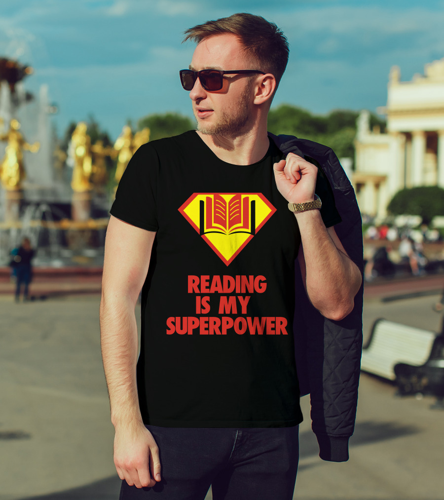 Reading Is My Superpower Book Emblem Hero T-Shirt