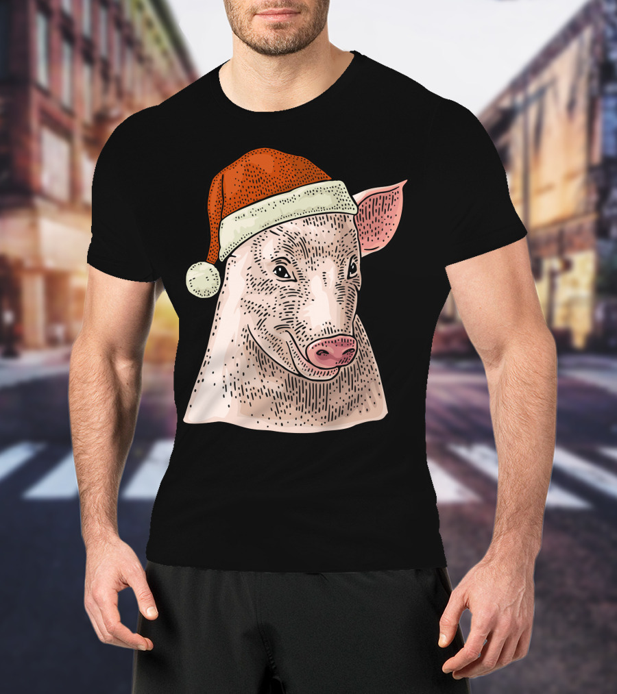Pig In Santa Claus Cap Christmas T-Shirt