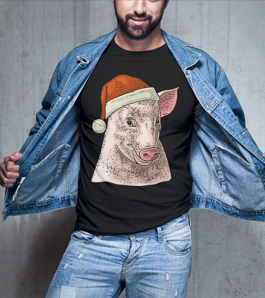 Pig In Santa Claus Cap Christmas T-Shirt