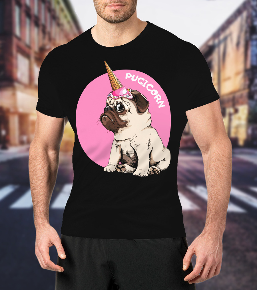 Pugicorn Ice Cream Cone Hat Cute Pug T-Shirt
