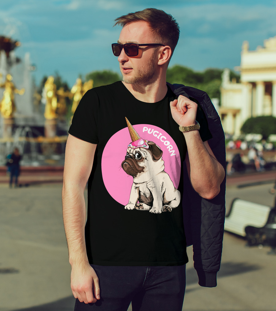 Pugicorn Ice Cream Cone Hat Cute Pug T-Shirt
