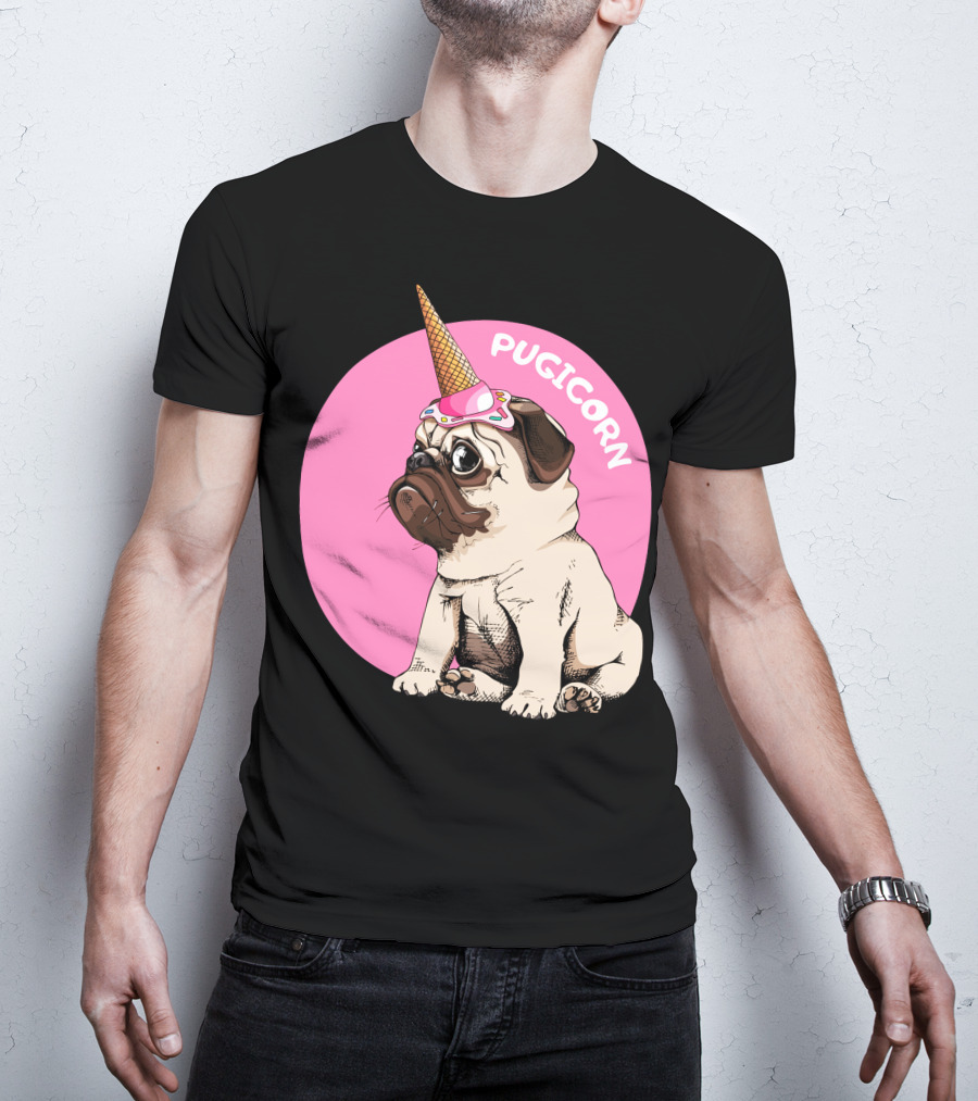 Pugicorn Ice Cream Cone Hat Cute Pug T-Shirt