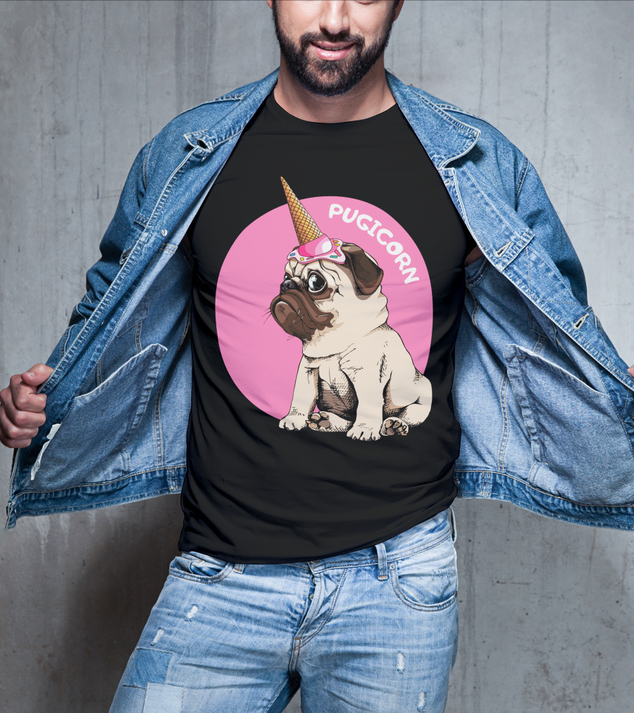 Pugicorn Ice Cream Cone Hat Cute Pug T-Shirt