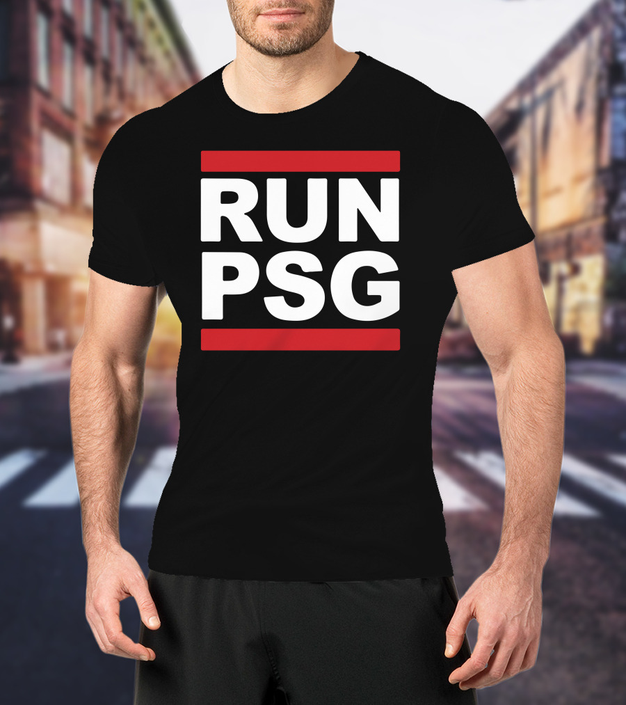 Run PSG Paris St Germain Fotbal Black Red Letters T-Shirt