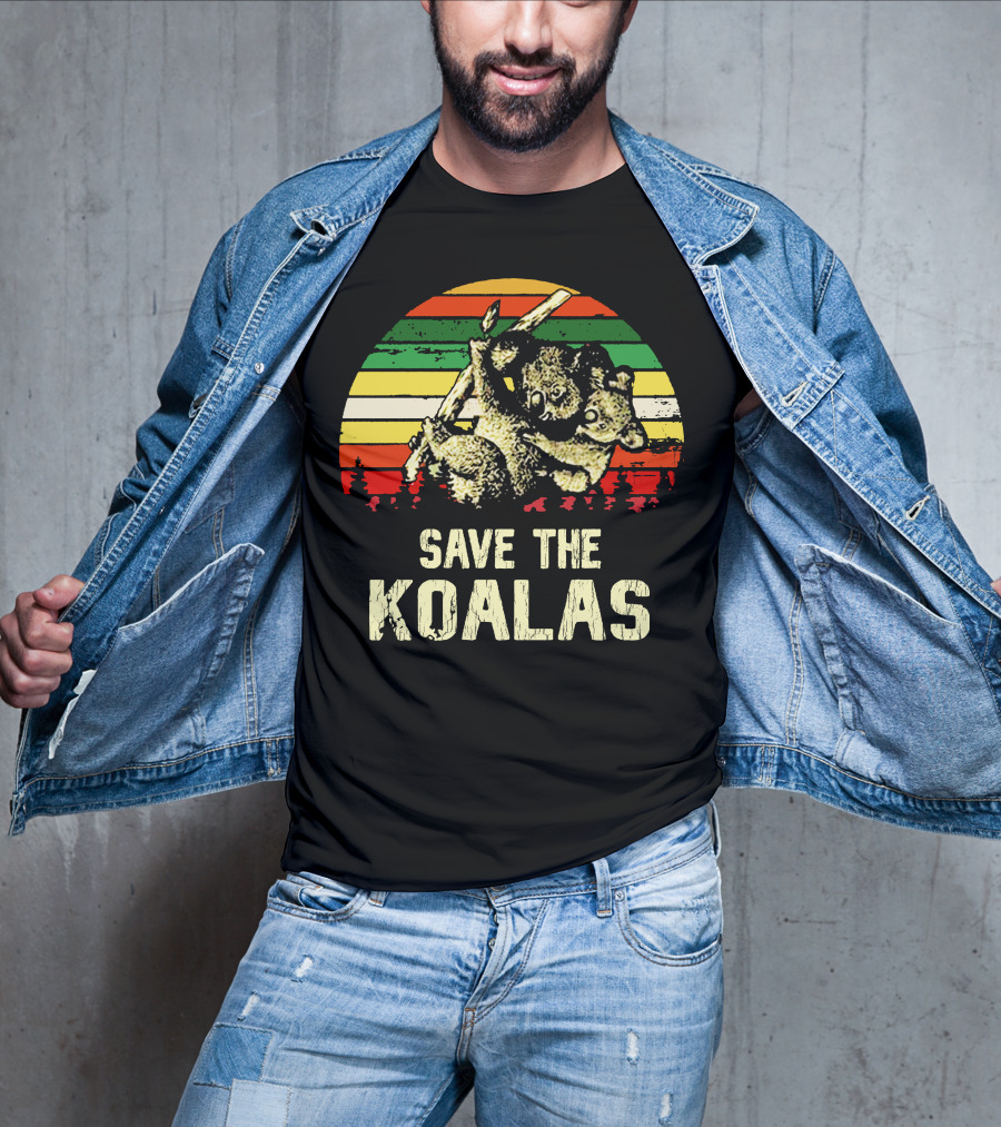 Save The Koalas Retro Sunset Conservation Message T-Shirt