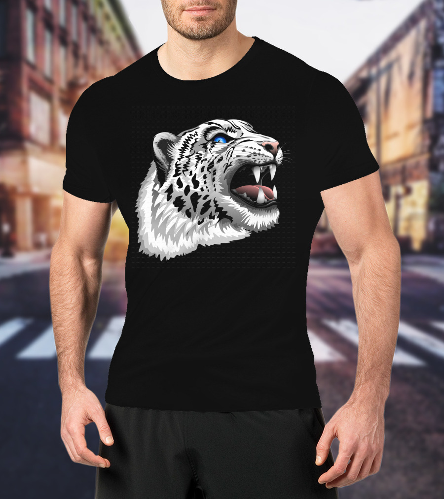 Snow Leopard Fierce Roaring Head T-Shirt