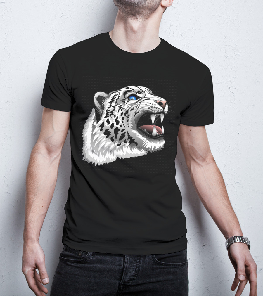 Snow Leopard Fierce Roaring Head T-Shirt