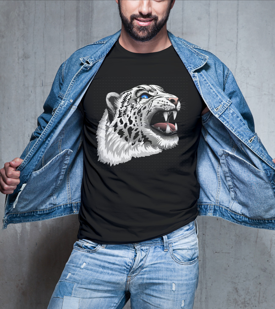 Snow Leopard Fierce Roaring Head T-Shirt