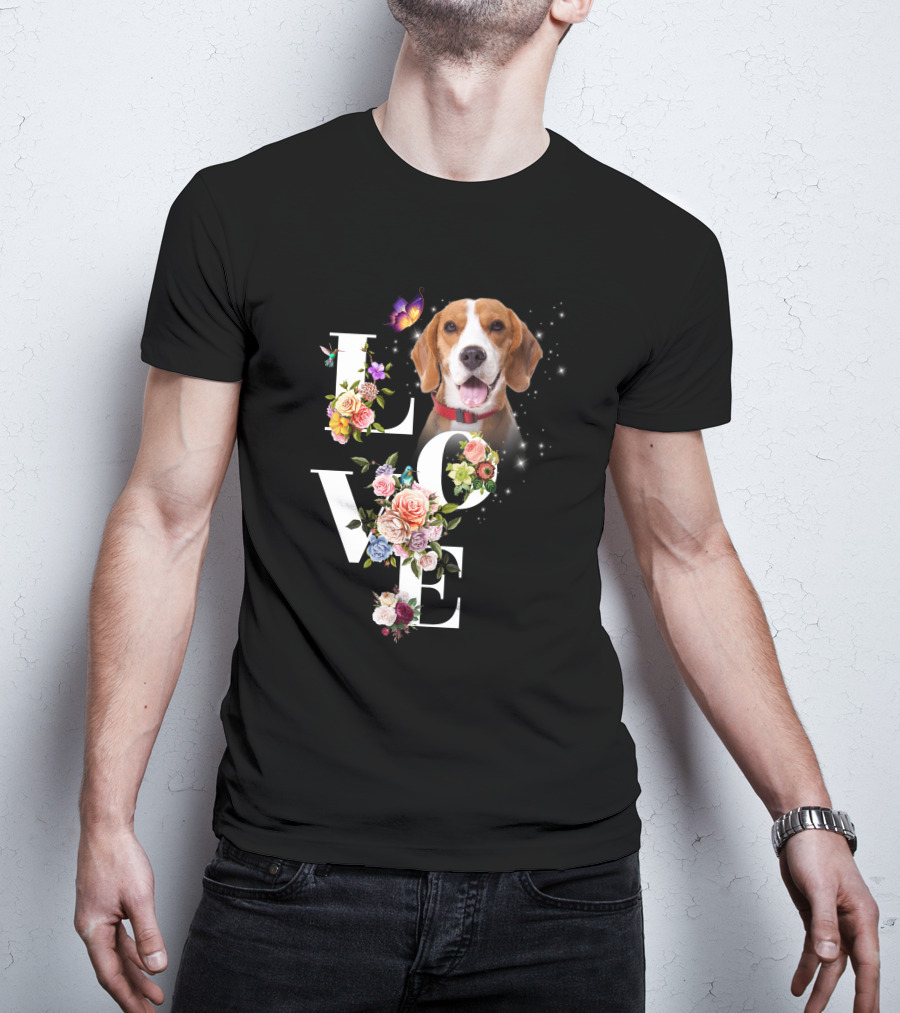 LOVE Beagle Floral Butterfly T-Shirt