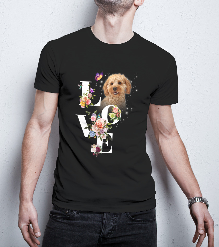 LOVE Goldendoodle Floral Butterfly Sparkle T-Shirt