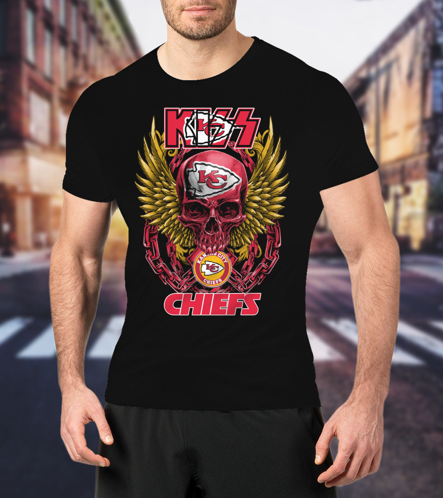 KISS Kansas City Chiefs Winged Skull And Chains T-Shirt