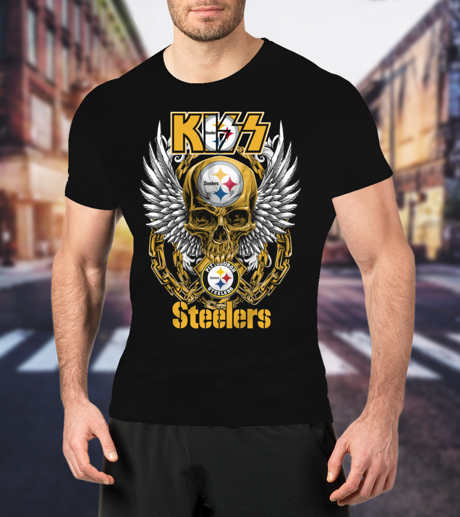 Kiss Nfl Pittsburgh Steelers Skull Wings Chains T-Shirt