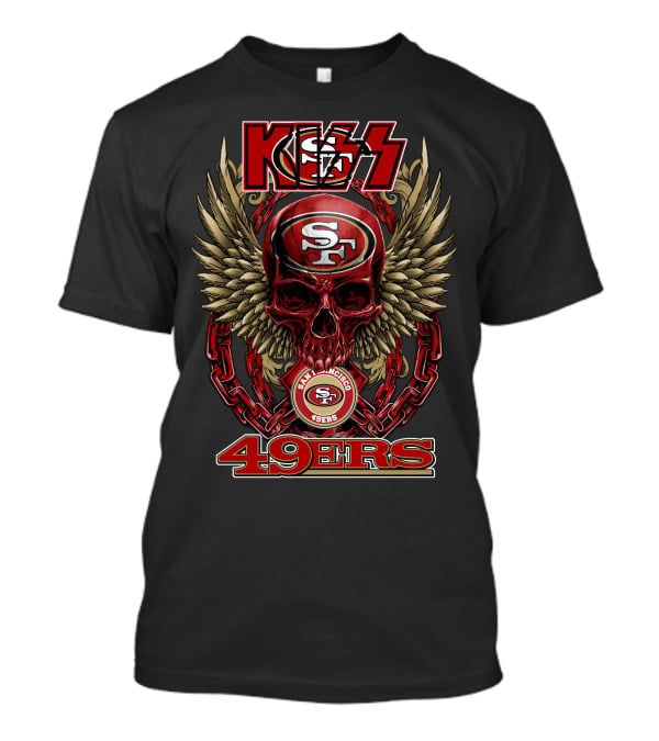 Kiss Nfl San Francisco 49ers Skull With Wings And Chains Football Theme T-Shirt