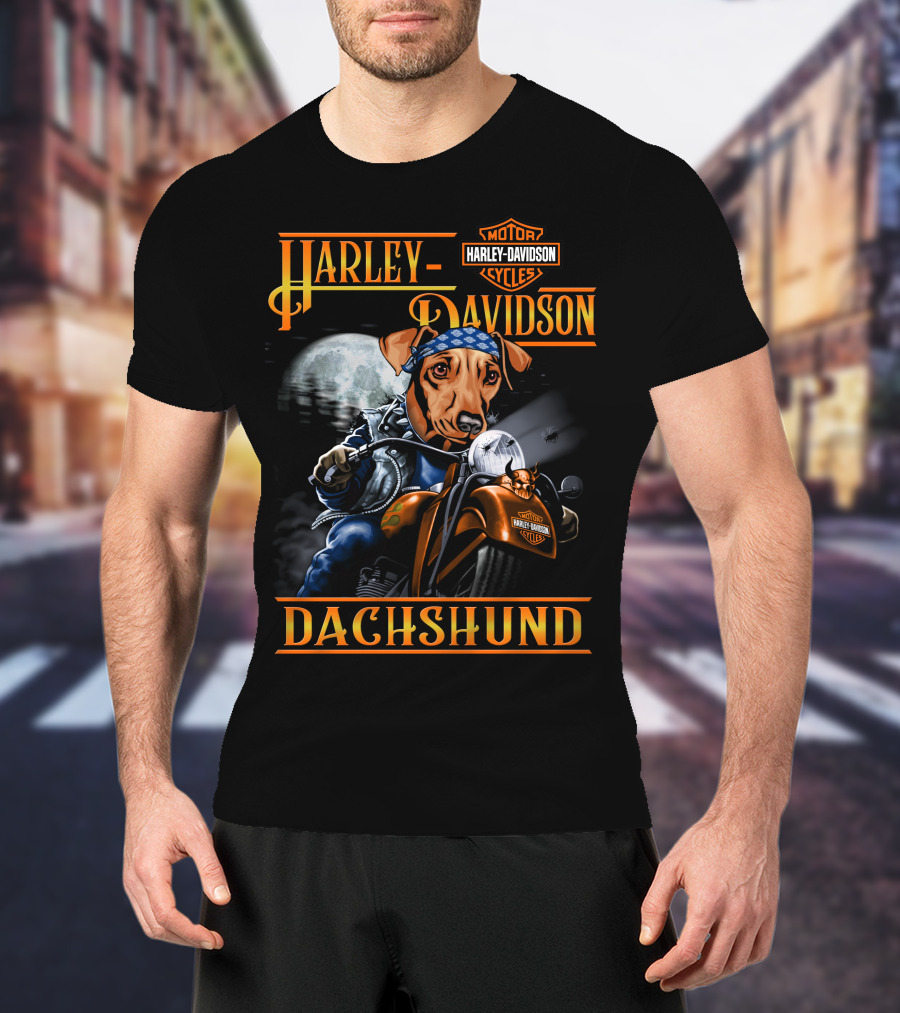 Harley Davidson Dachshund Motorcycle Rider Moon T-Shirt