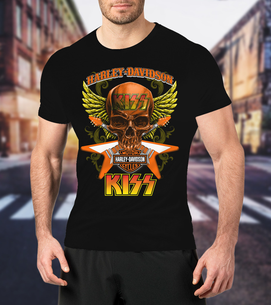 Harley Davidson Kiss Skull Wings Motorcycles Cycles T-Shirt