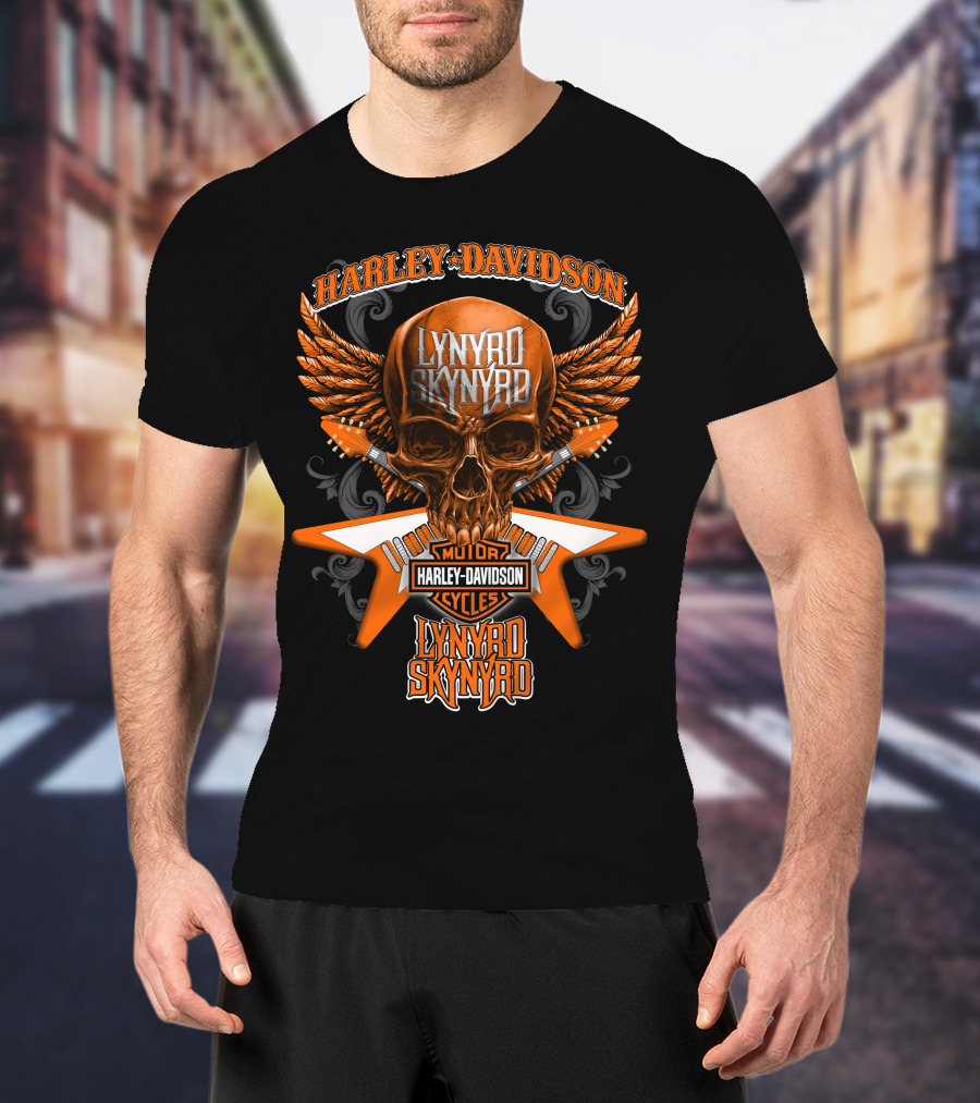 Harley Davidson Lynyrd Skynyrd Skull Wings Guitar Duo T-Shirt