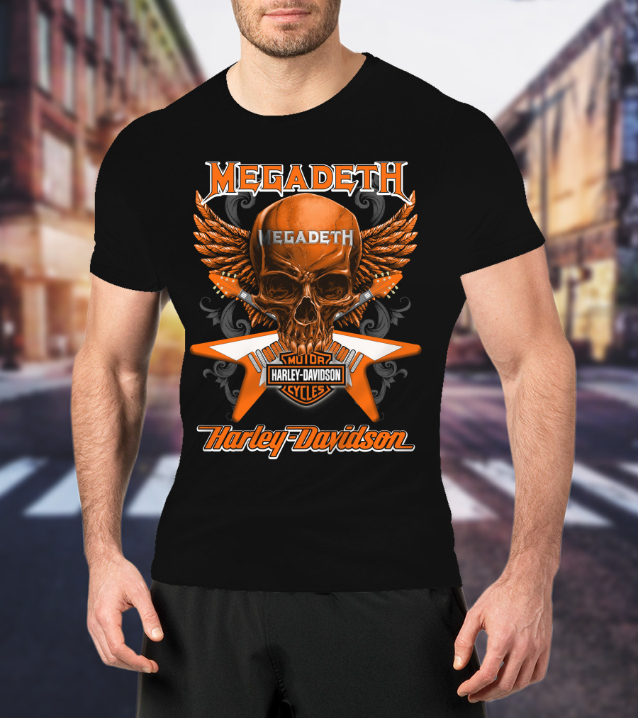 Megadeth Harley Davidson Motor Cycles Skull Wings T-Shirt