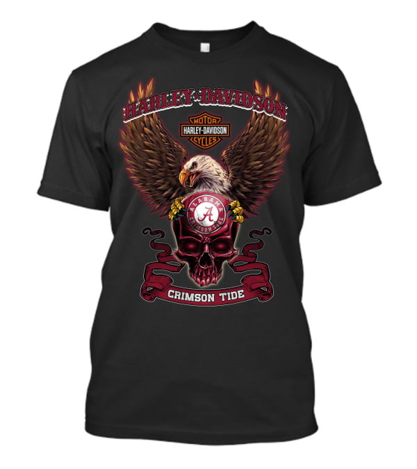 Harley Davidson Alabama Crimson Tide Ncaa Bald Eagle Skull T-Shirt