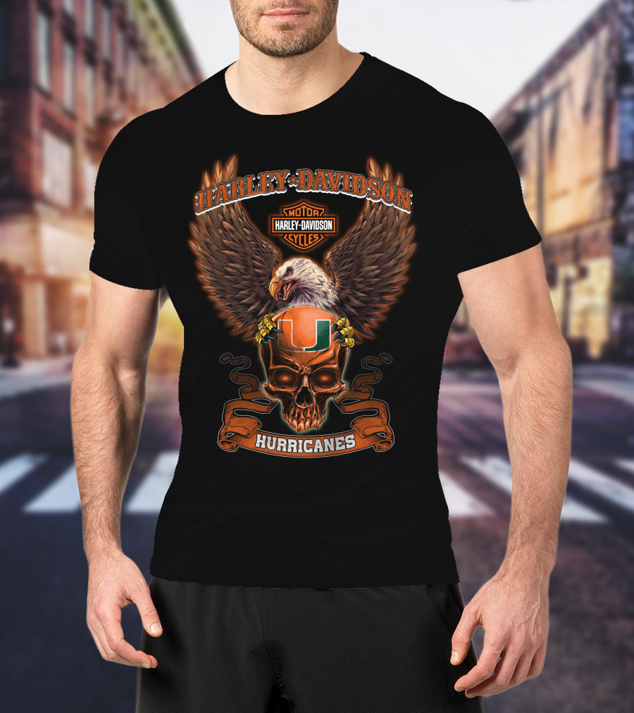 Harley Davidson Motor Cycles Eagle University Of Miami Hurricanes T-Shirt