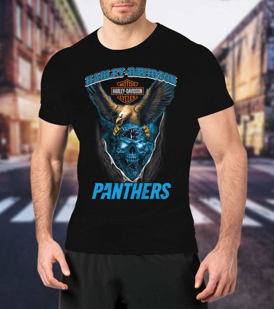 Harley Davidson Motor Cycles Eagle Skull Panthers T-Shirt