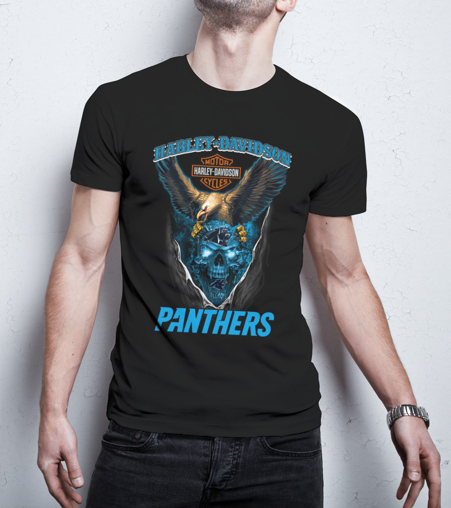 Harley Davidson Motor Cycles Eagle Skull Panthers T-Shirt