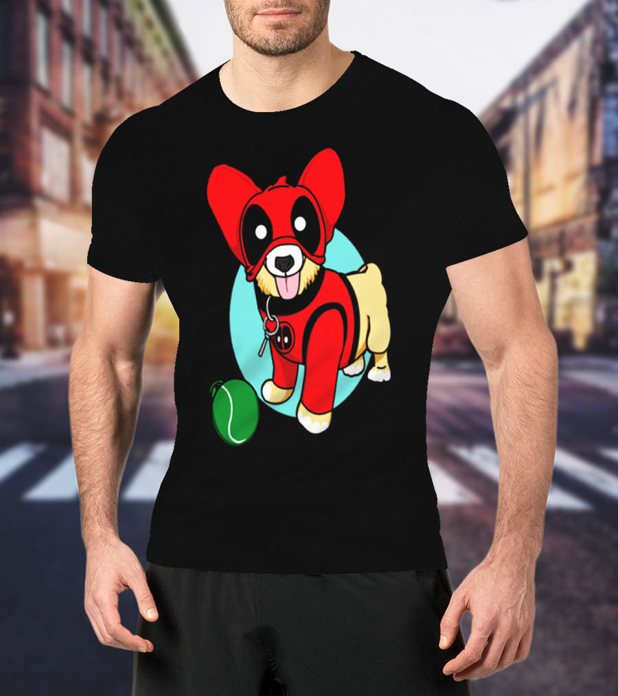 Corgi In Deadpool Costume With Tennis Ball T-Shirt