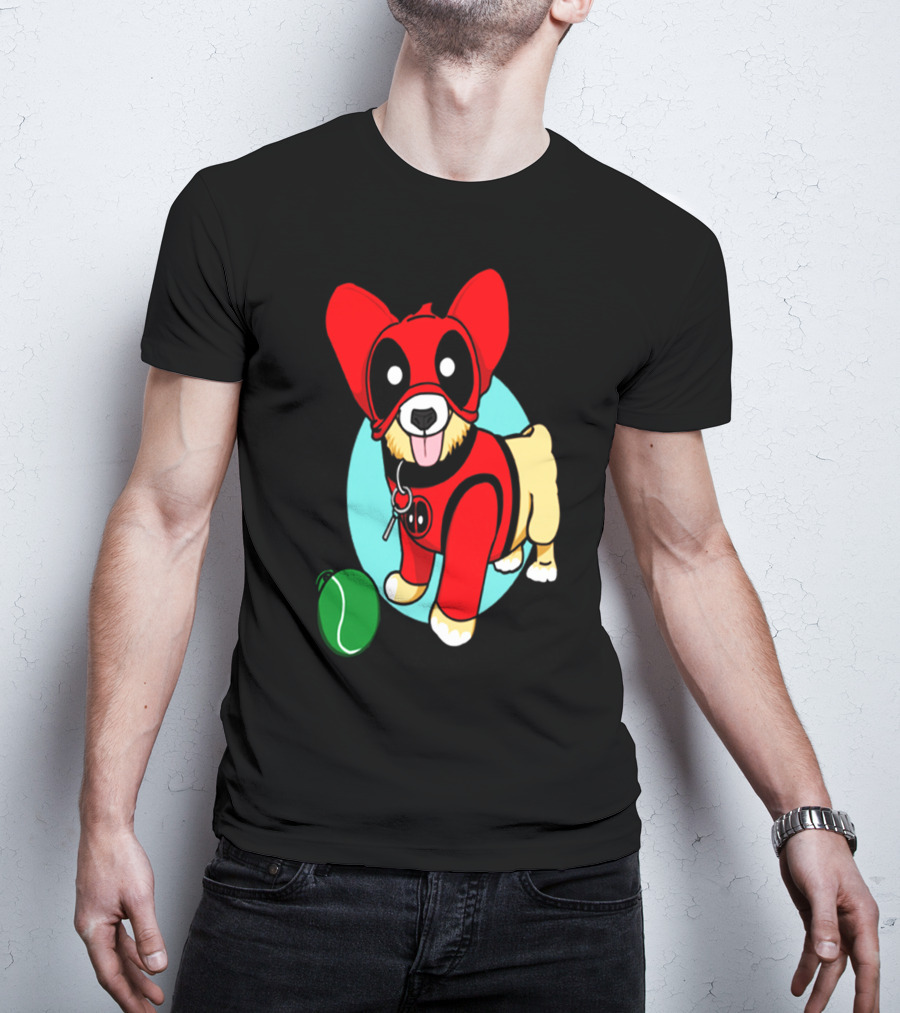 Corgi In Deadpool Costume With Tennis Ball T-Shirt