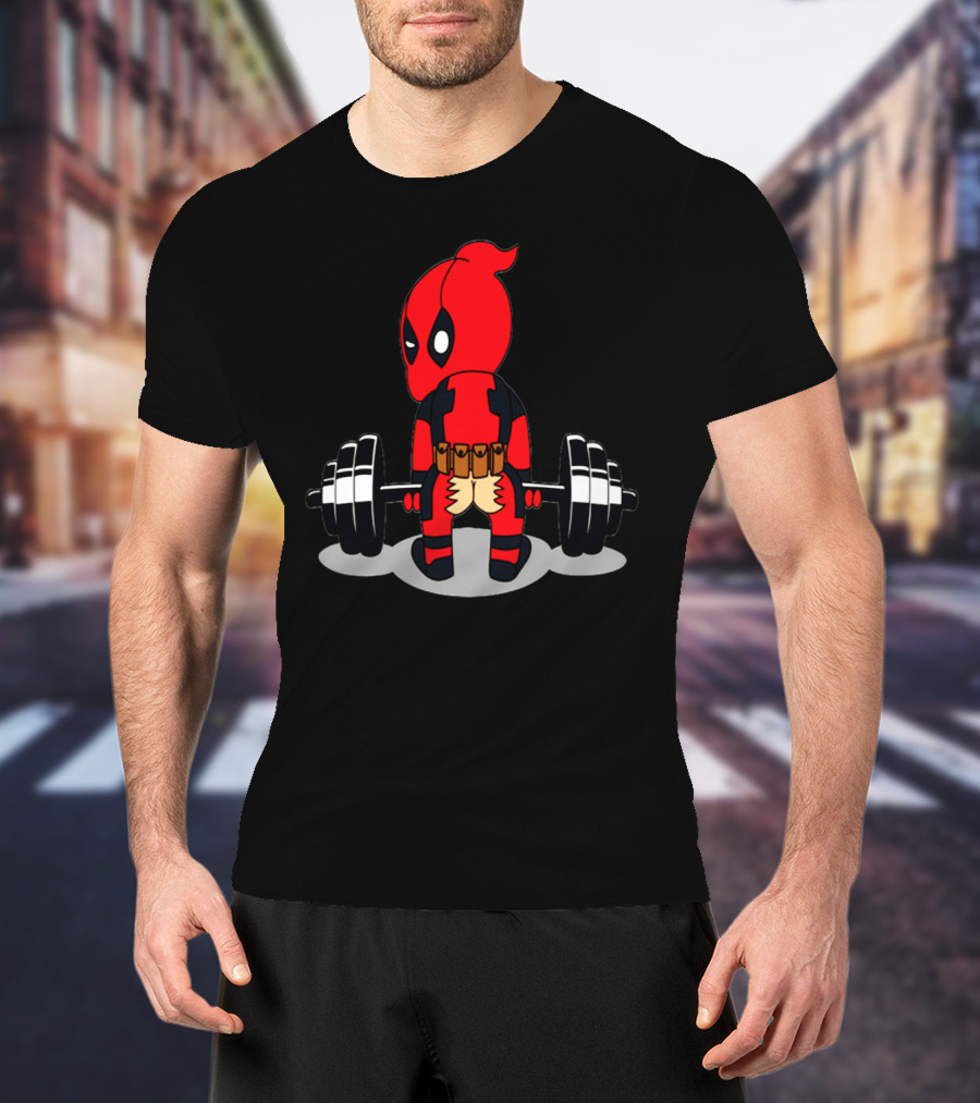 Deadpool Gym Weightlifting Humor Cartoon T-Shirt