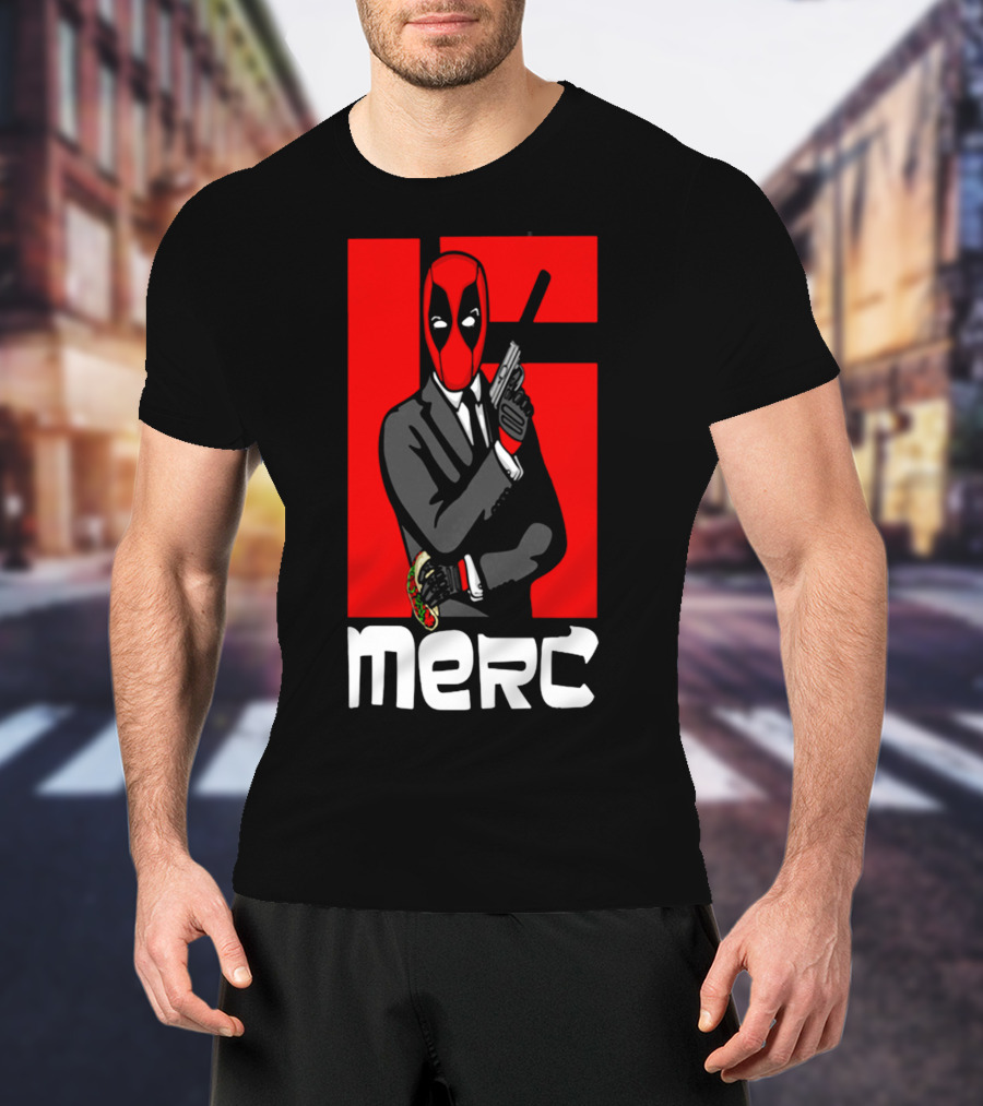 Deadpool Merc 007 Parody Graphic With Red Mask And Suit T-Shirt