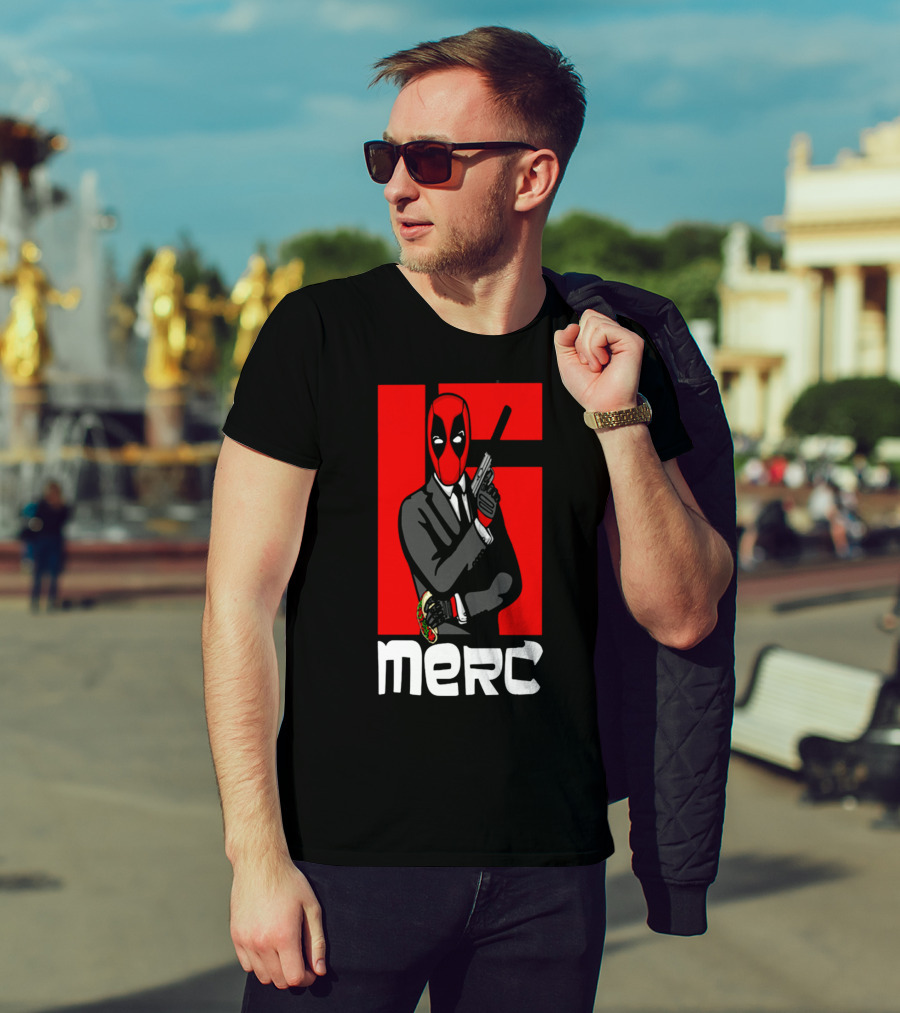 Deadpool Merc 007 Parody Graphic With Red Mask And Suit T-Shirt