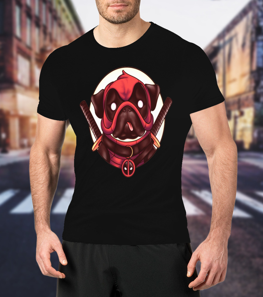 Deadpug Pug Wearing Deadpool Mask With Swords T-Shirt
