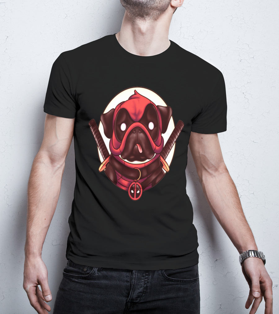 Deadpug Pug Wearing Deadpool Mask With Swords T-Shirt