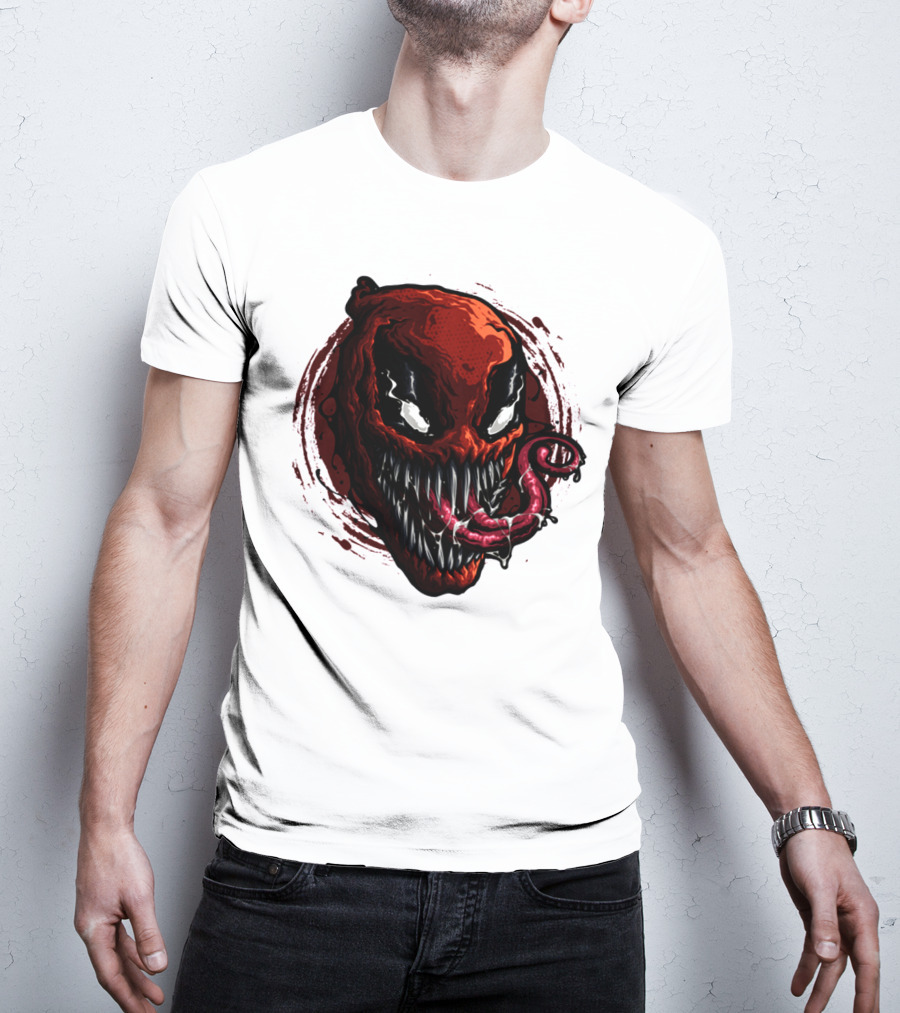 Deadpool Venom Hybrid Marvel Symbiote Face With Tongue And Teeth T-Shirt