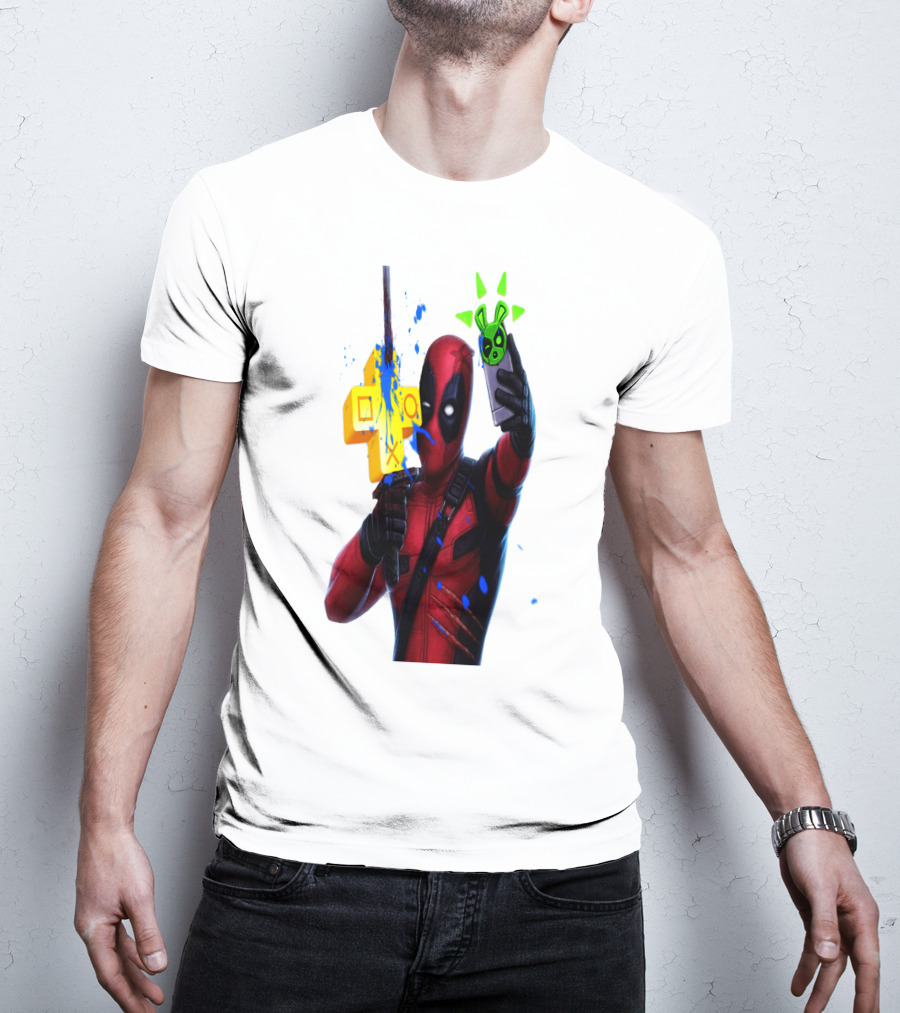 Deadpool Videogame Gamer Selfie With Iconic Controller And Green Bomb Symbols T-Shirt