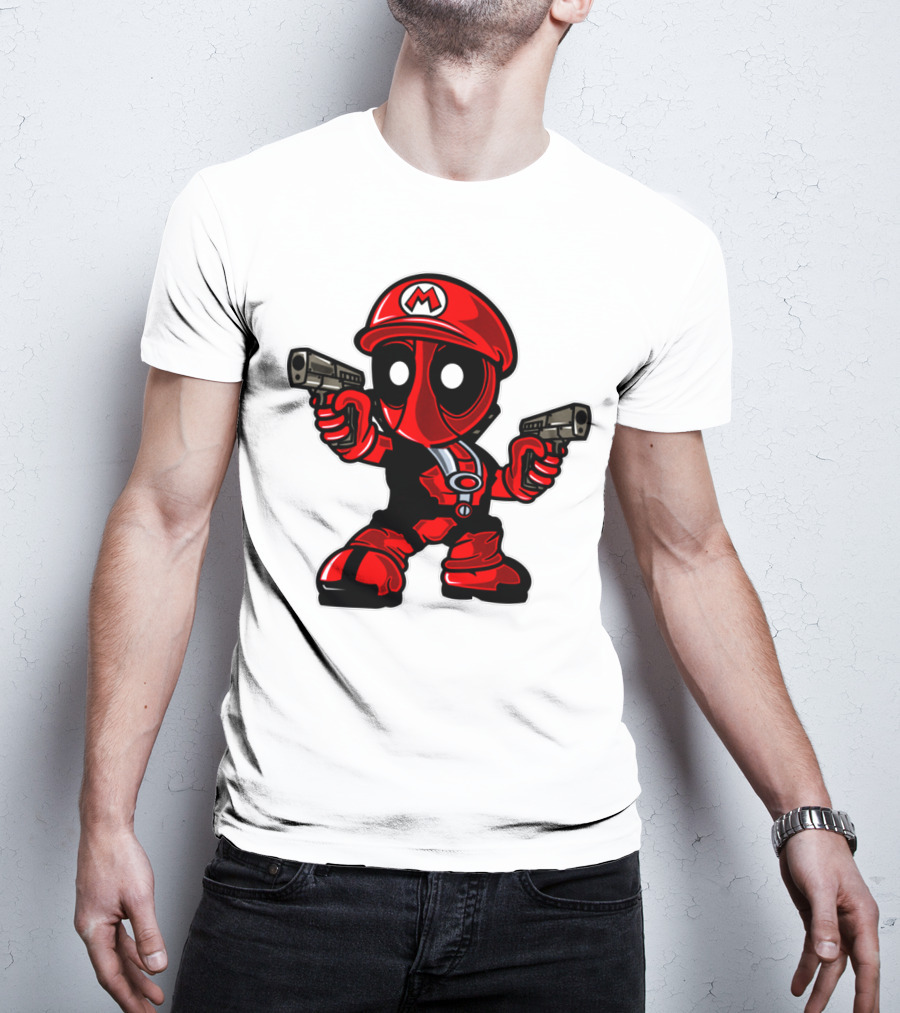 Deadpool Mario Parody Crossover Character With Guns T-Shirt