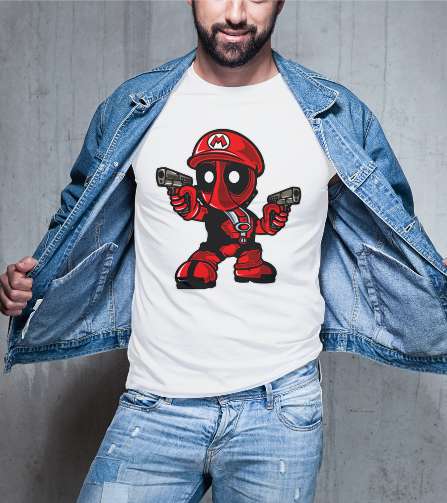 Deadpool Mario Parody Crossover Character With Guns T-Shirt