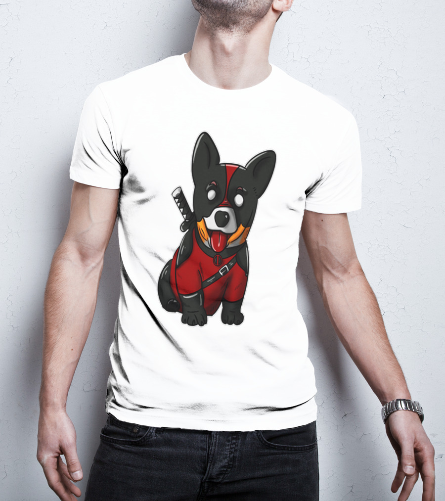 Corgipool Corgi Deadpool Merchandise Red Black Costume Sword Dog Iconic Character Image T-Shirt