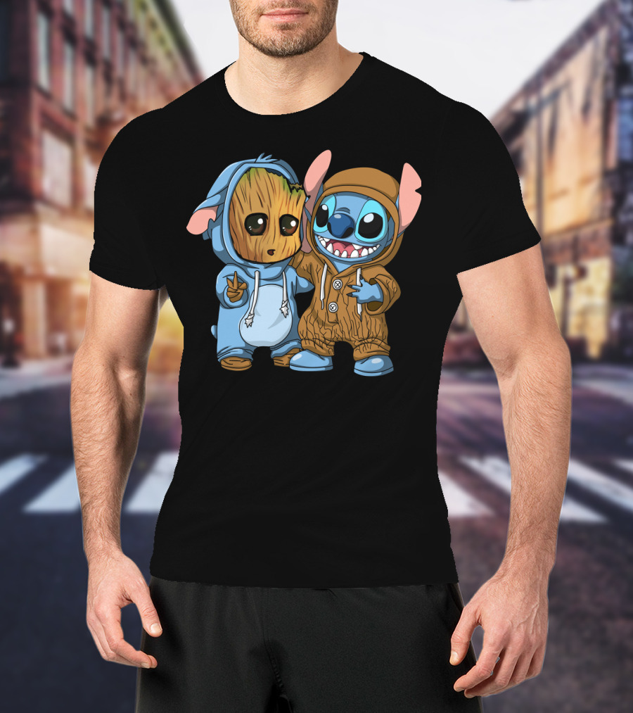 Adorable Groot And Stitch Crossover In Costume Friendship T-Shirt