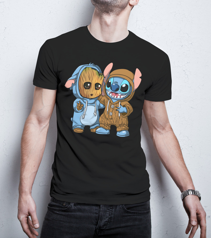 Adorable Groot And Stitch Crossover In Costume Friendship T-Shirt