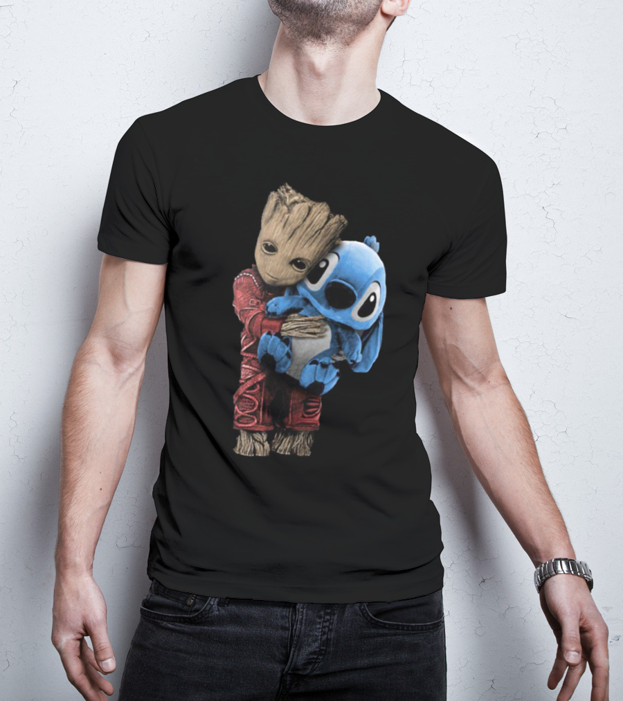 Groot And Baby Stitch Hugging Compilation Disney Marvel Crossover T-Shirt