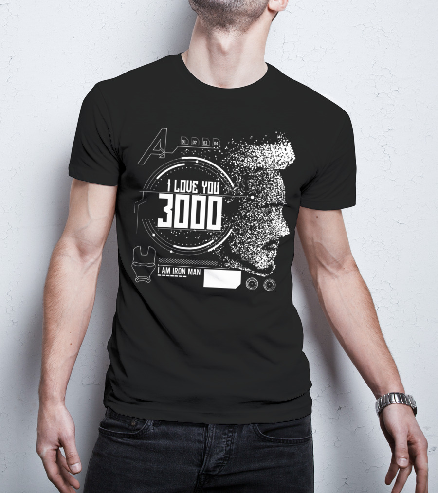 Marvel Avengers I Love You 3000 I Am Iron Man Pixel Art Profile T-Shirt