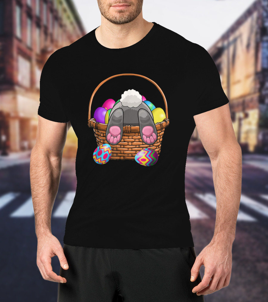 Easter Bunny Feet In Basket With Colorful Eggs T-Shirt