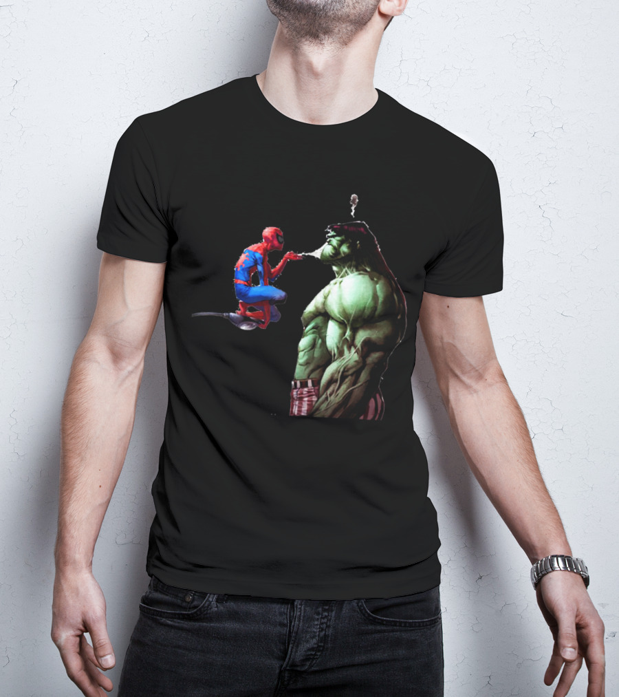 Hulk And Spiderman Coffee Confrontation Iconic Moment T-Shirt