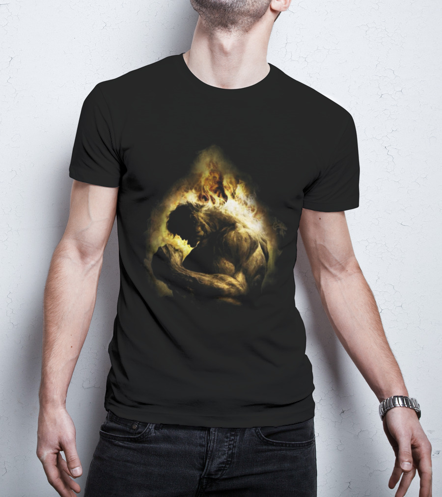 HULK POWER Fiery Silhouette In Strength And Flames T-Shirt