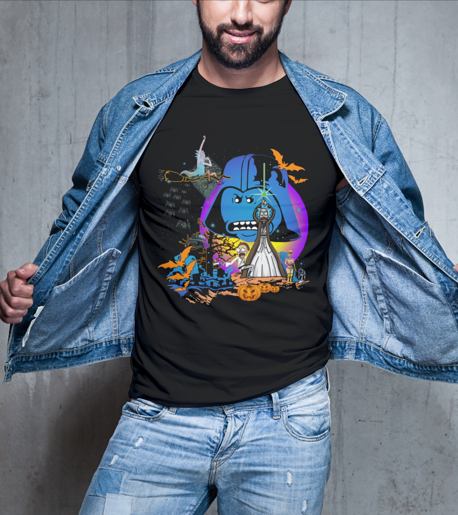 RICK MORTY Star Wars Darth Vader Halloween Crossover With Lightsabers And Pumpkins T-Shirt