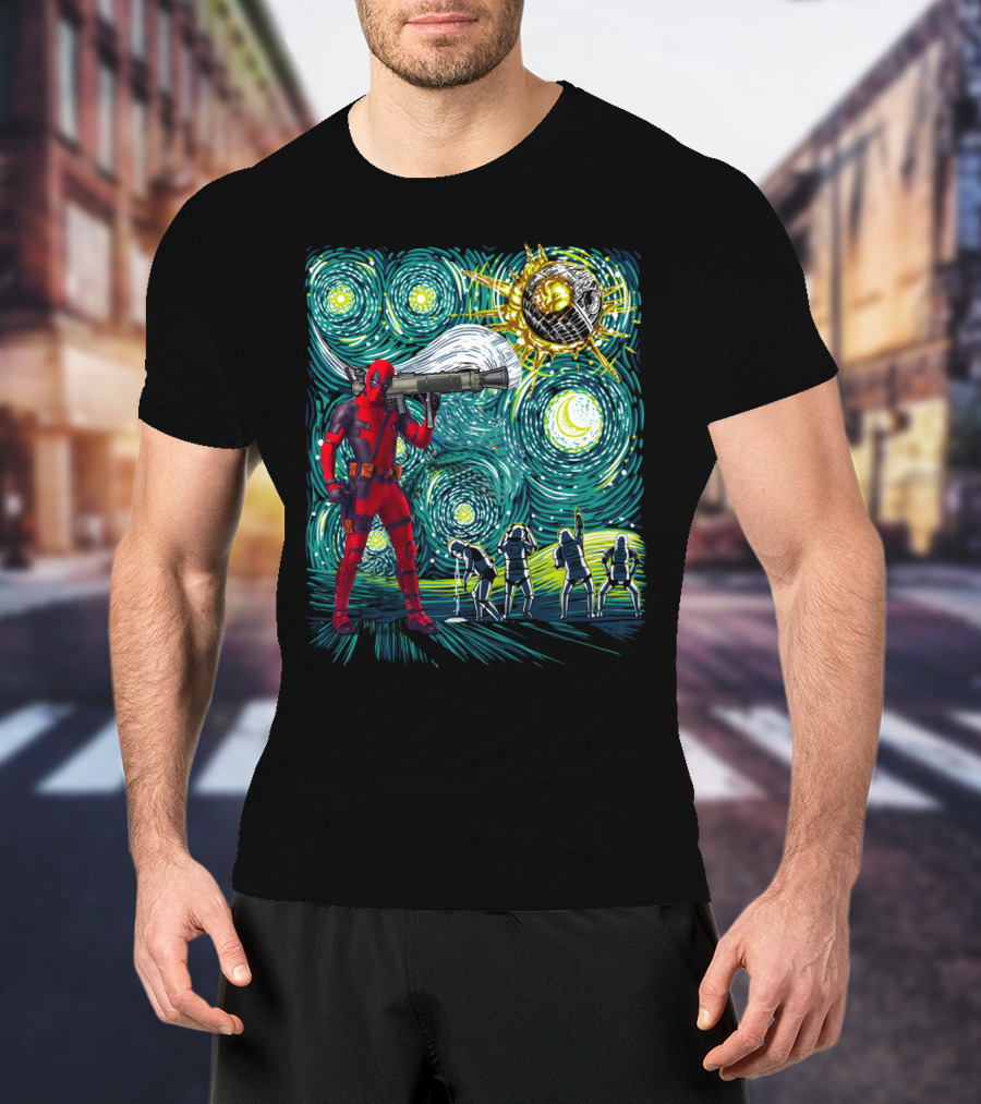 Deadpool Starry Night Meets Death Star T-Shirt