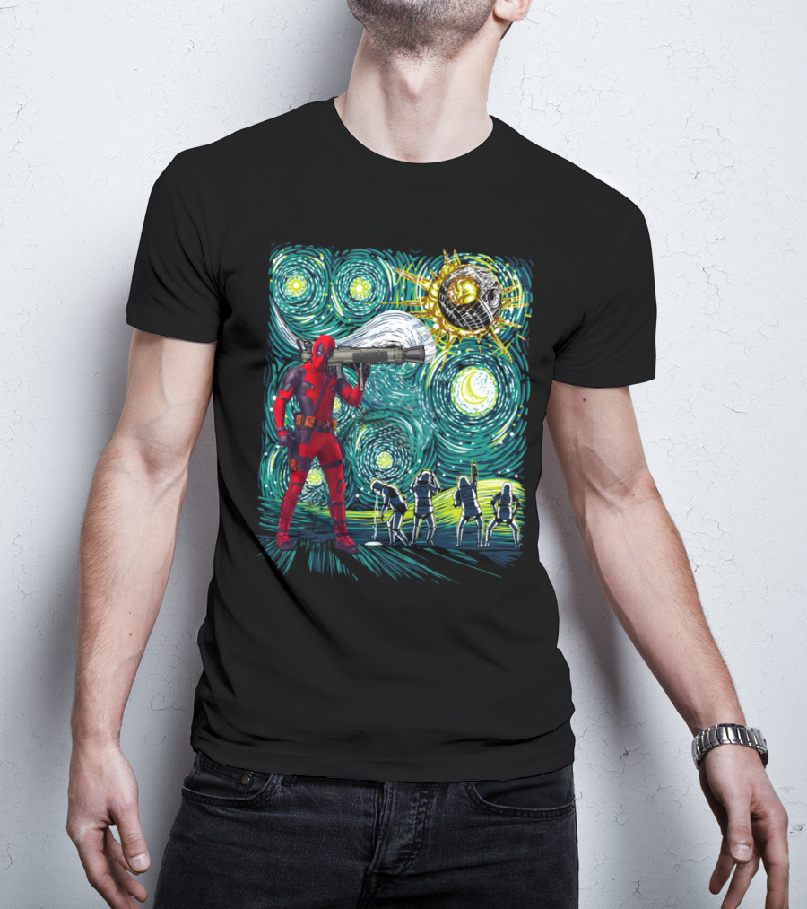 Deadpool Starry Night Meets Death Star T-Shirt